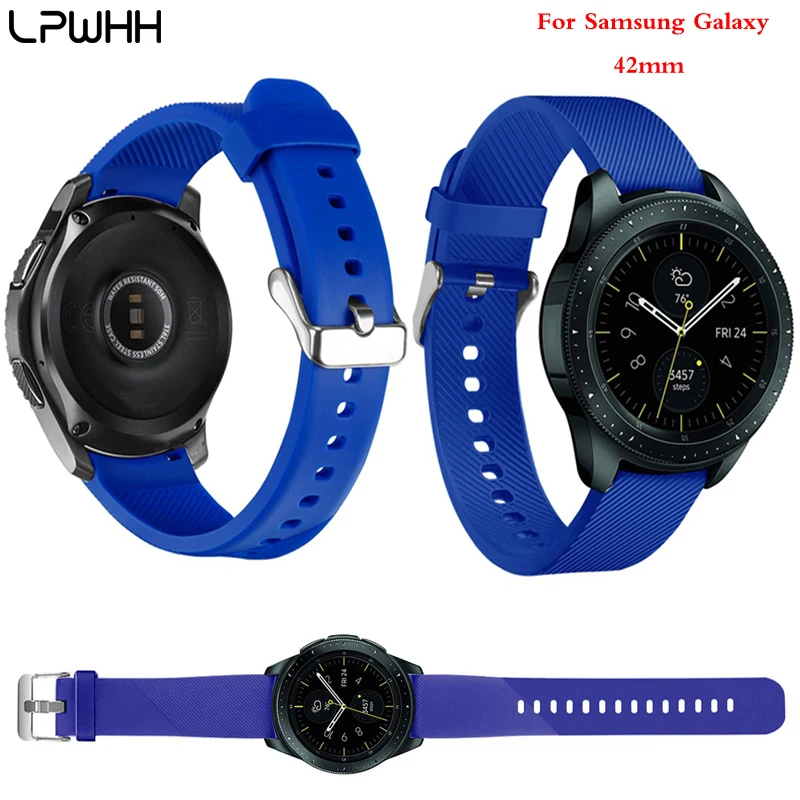 

LPWHH Silicone Watchband For Samsung Galaxy Watch 42mm Watch Bracelet Band Pink Buckle Blue White Soft Sports Watches Strap