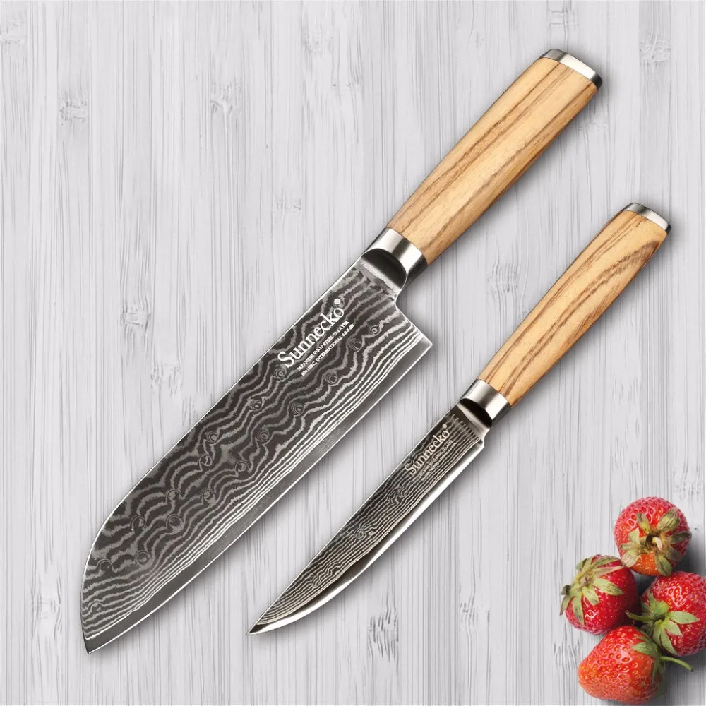 

Sunnecko 2PCS Kitchen Knife Set Japanese VG10 Damascus Steel 7" Santoku 5" Utility Knives Slicing Cutter Original Wood Handle