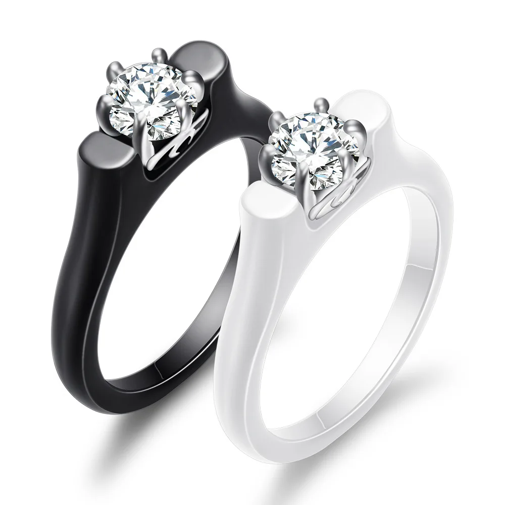 

Hot Sale Retro Ceramic Rings For Women Simple Elegant Ladies Zircon Finger Ring Wedding Crystals Hand Jewelry Gifts Accessories