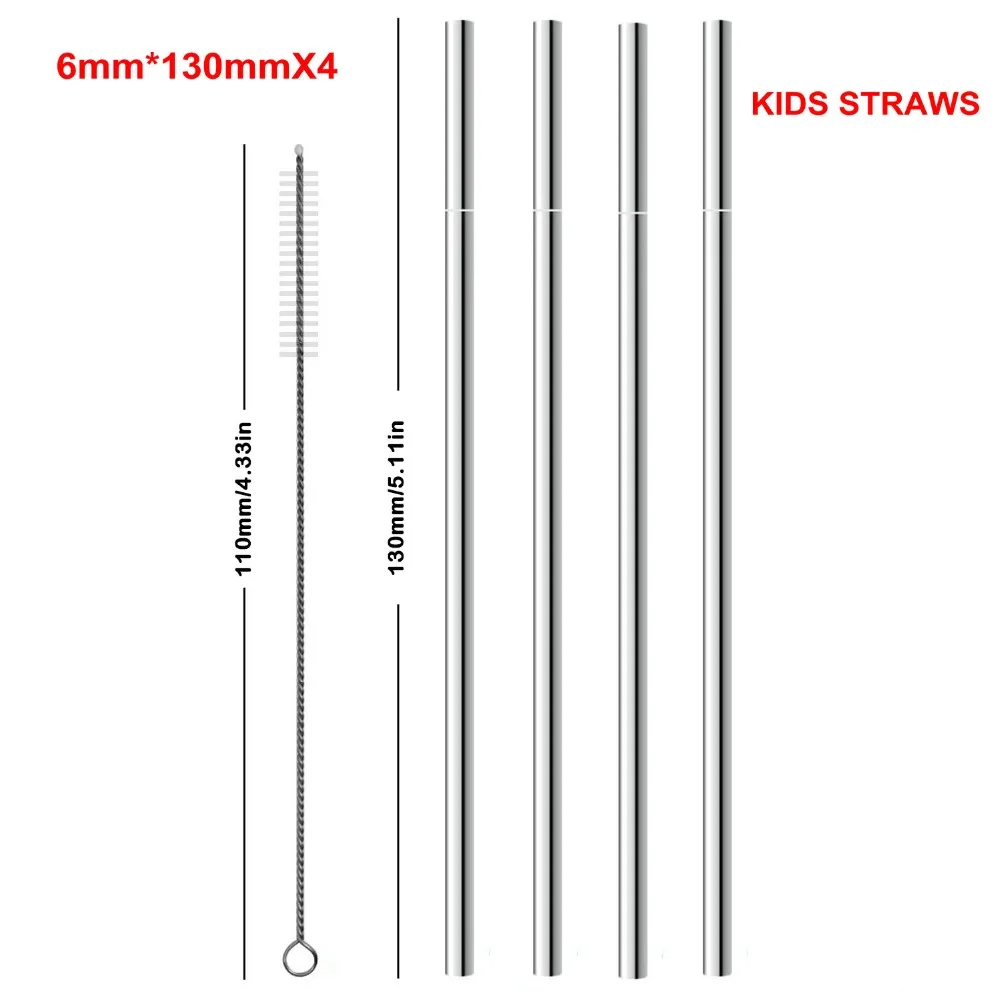 2/4/8 шт. 130*6 мм Детская Металлическая соломинка набор питьевой соломы 304 Нержавеющая сталь многоразовые соломенная шляпа с 110 мм щетка для детей