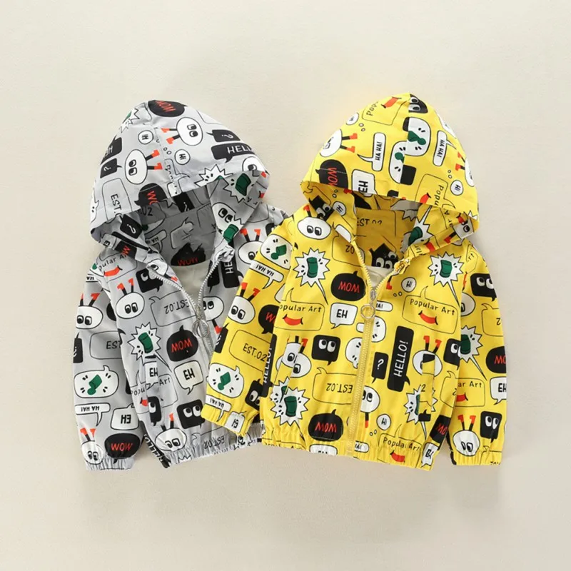Fashion printing Autumn Windbreaker Kids Jacket Boys Girls Cute Baby Outerwear Coats Boys Kids Hooded Children Clothing new