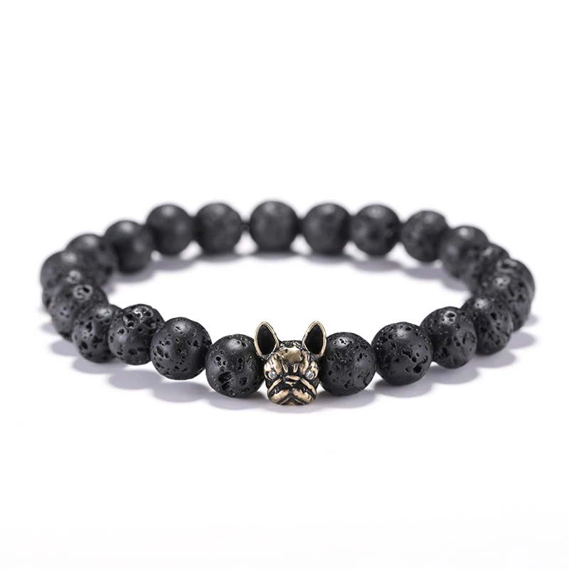 Natural Stone French Bulldog Beaded Bracelet