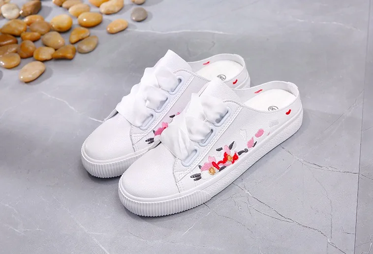 Women Casual Shoes Nice Autumn Summer Microfiber Shoes Woman Platform Fashion Embroidery Breathable Half slipper Women Sneakers 7