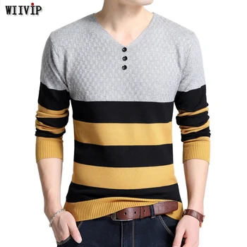 

WIIVIP New Design Men Sweater Fashion Cotton Pullover Men's Autumn and Winter Tops With V neck Male Quality Sweaters YW001