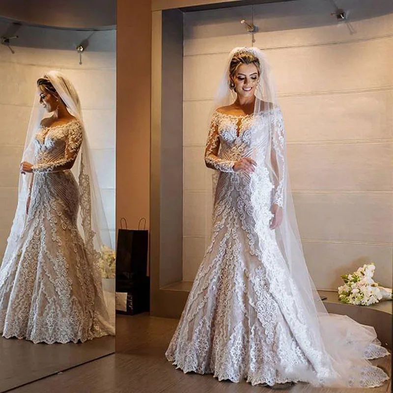 Vestidos De Noiva кружевные свадебные платья Русалка Элегантное свадебное кружевное платье с длинными рукавами свадебное платье элегантное