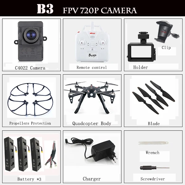 MJX Bugs 3 B3 2,4G 6-Axis Gyro RC вертолет высокое Скорость бесщеточный мотор RC Дрон с C4022 720P с видом от первого лица Квадрокоптер с камерой и SYMA X8 - Цвет: C4022 3Battery