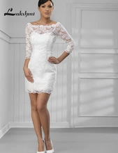 Elegant Scoop 3/4 Sleeve Lace Short Reception Dresses Two Piece Detachable Wedding Dresses robe de mariee Custom Made