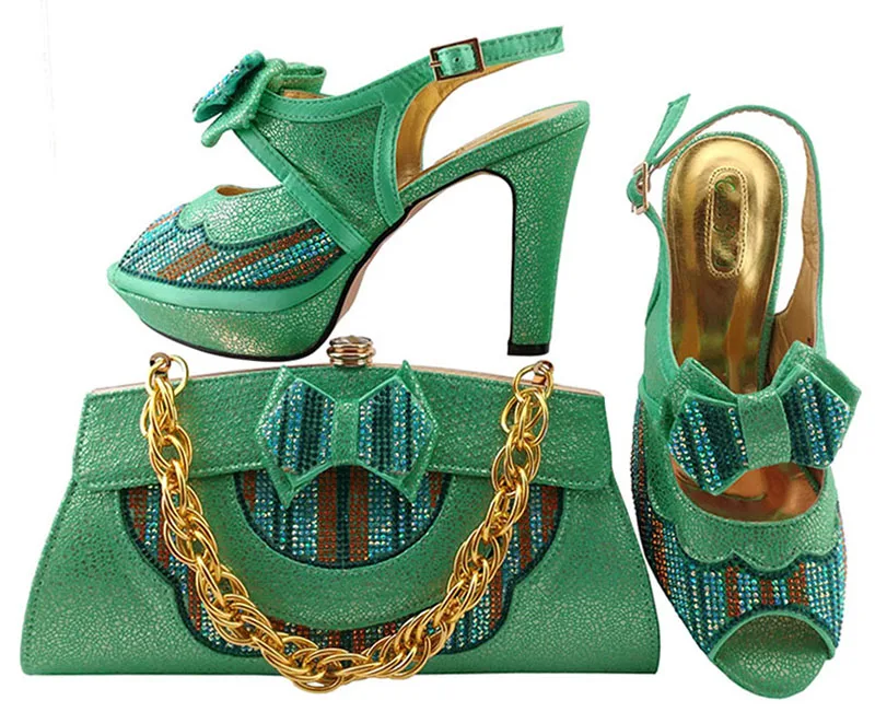

African Women Shoes and Bag Italian Shoes and Bag Set Decorated with Rhinestine Wedding Matching Shoe and Bag MM1038
