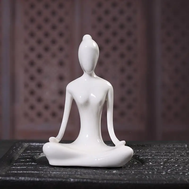 White Abstract Ceramic Yoga Poses Figurine Porcelain Meditation Yoga