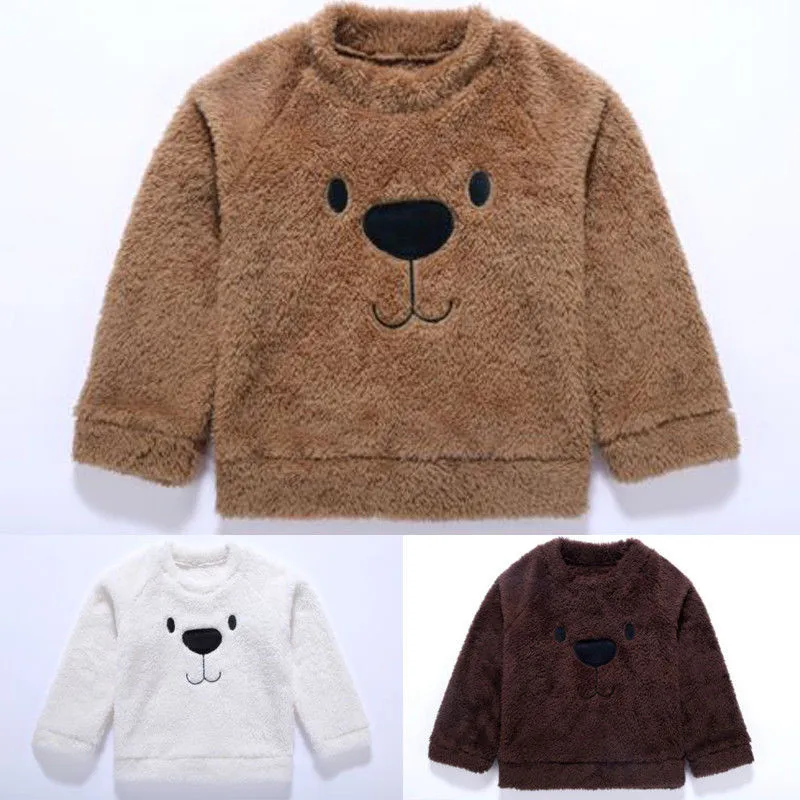 

Toddler Infant Baby Boy Bear Fleece Hoodies Tops Warm Cartoon Autumn Winter Long Sleeve Loose Clothes Girls Boys Sweatshirts