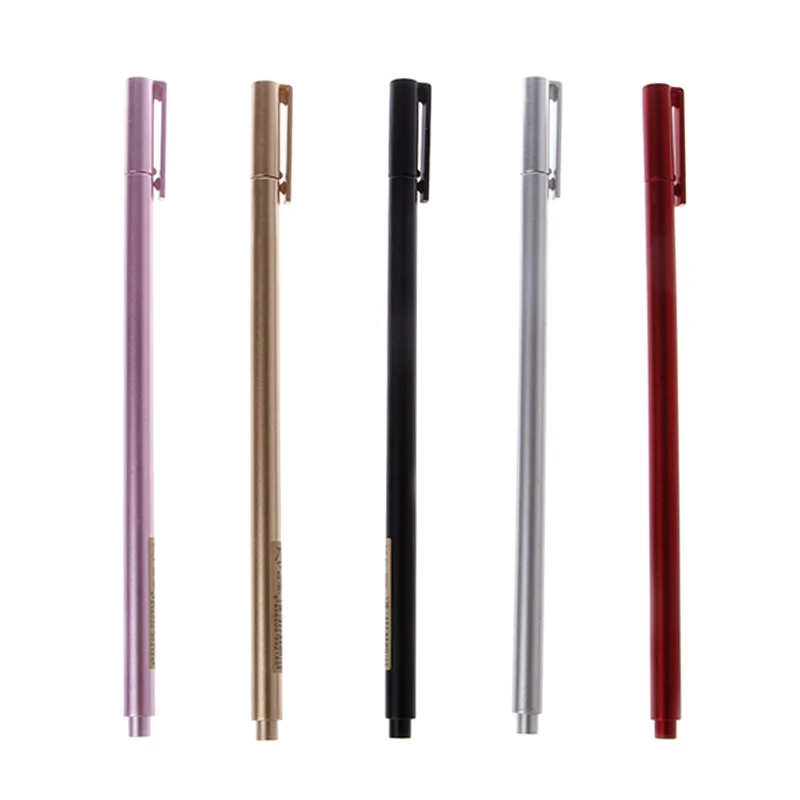 Гелевая ручка с металлической ручкой, 5 шт., набор гелевых ручек металлического цвета, 0,5 мм, черные чернила, маркер, школьные канцелярские принадлежности