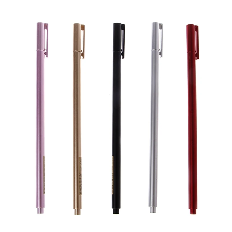

Metal handle Gel 5Pcs Metallic Color Gel Pen Set 0.5mm Black Ink Marker School Office Stationery