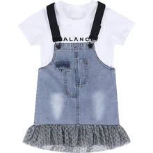 Джинсовый комбинезон для девочек 12 лет, Сетчатое платье в стиле пэчворк, одежда для больших детей, комбинезон, юбка, комбинезон, платье для малышей, джинсы синего цвета