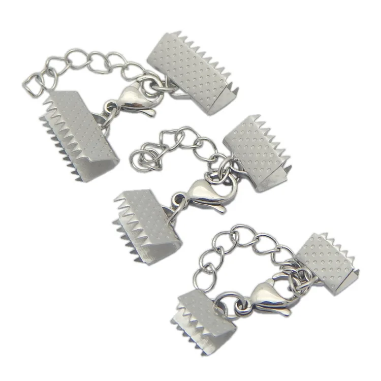 Stainless Steel Crimp End Caps Lobster Clasps Extended Extension Chains