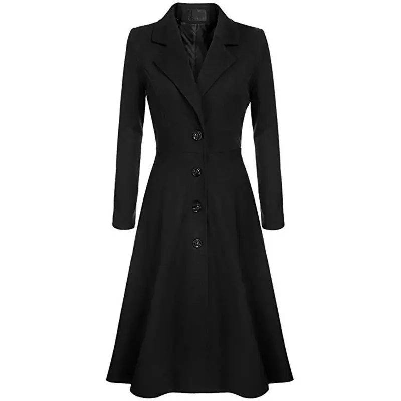

Winter Wool Warm Casual Office Ladies Plus Size Women Long Trench Coats Slim Lapel Pleated Button Autumn Retro Female Overcoats