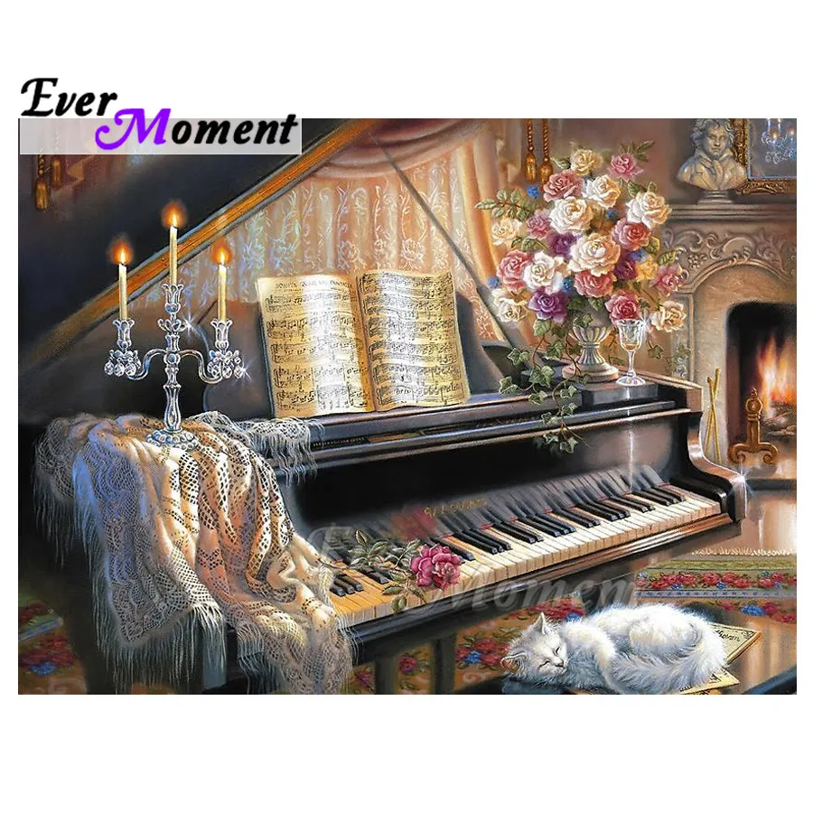 

Ever Moment Diamond Painting Full Square Drill Mosaic Cross Stitch Piano Candle Cat Rhinestone Diamond Embroidery 5D DIY 3F973