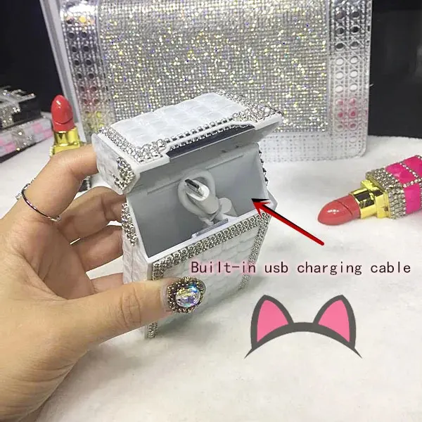 10 20 сигарет женский Алмазный портсигар USB Зажигалка автоматическая коробка для