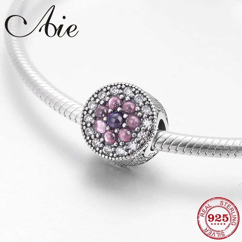 

Fashion round 925 Sterling Silver deep pink like flower CZ fine Bead Fit Original Pandora Charm Bracelet Jewelry making
