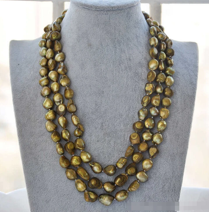 

z5695 nice 3row 23" 14mm bronze baroque freshwater pearl necklace