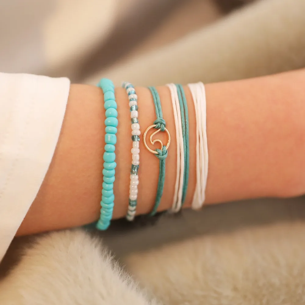 

Hot Sell Jewelry Fashion Combination Bracelet Set Ethnic Style Simple Woven Five Bracelet Sets