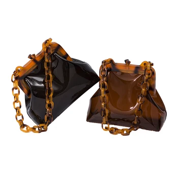 

Transparent TPU Beach Bag Luxury Acrylic Chain Brown Crossbody Bag for Women Acrylic Frame Clear Hand Clutch Bag Handbag Female