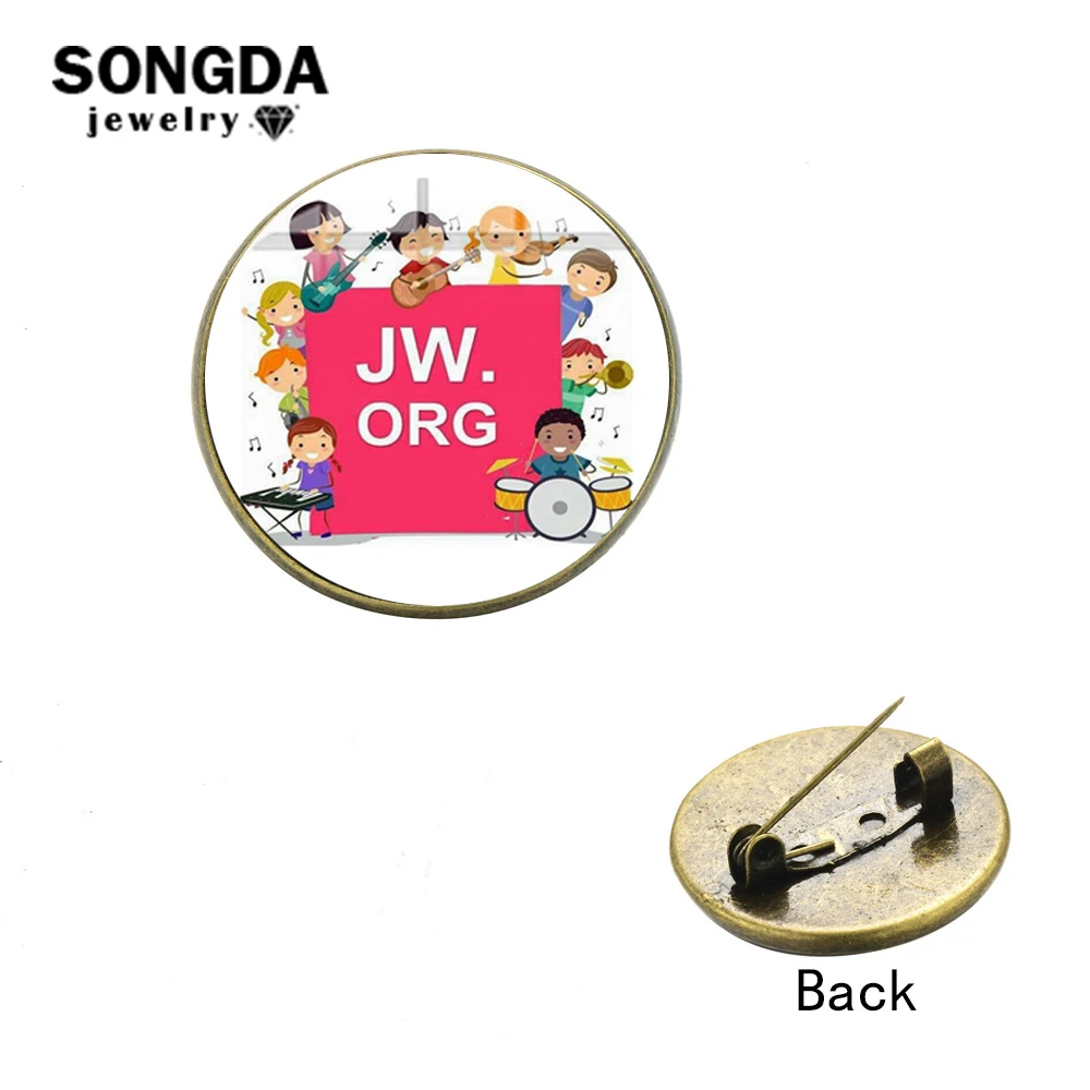 

SONGDA JW.ORG Jehovah's Witnesses Children Brooch Pins Button Bronze/Silver Plated Fashion Logo Photo Glass Dome Round Lapel Pin