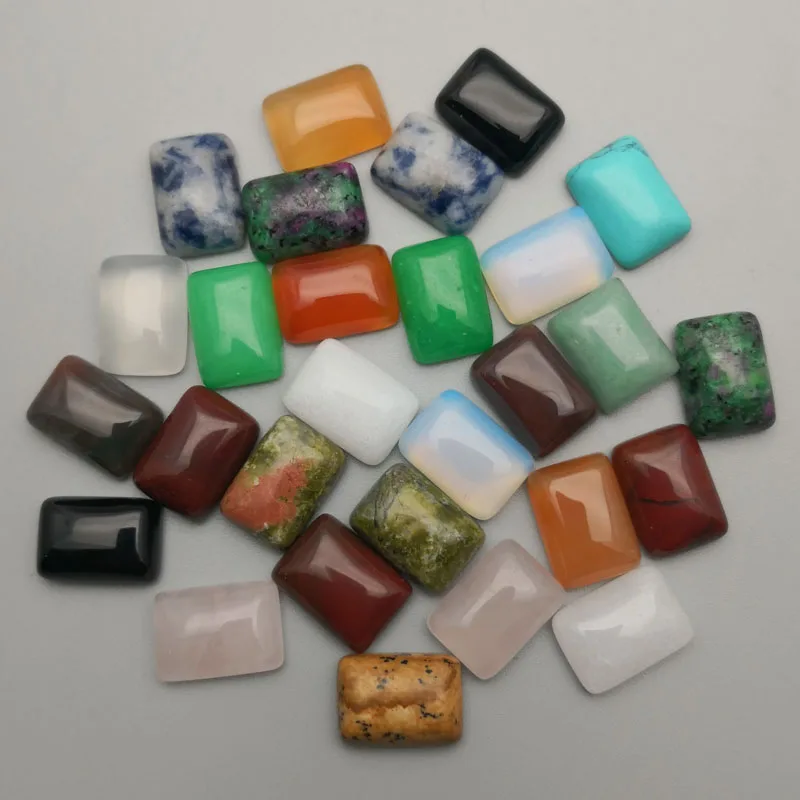 

fashion 50Pcs/lot assorted square natural stone mixed charm 10x14mm cabochon beads for jewelry fashion Ring accessories no hold