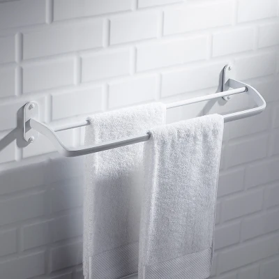 Космическая алюминиевая стойка в скандинавском стиле, белая перфорированная щетка для унитаза с полкой для ванной комнаты, коробка для салфеток с кронштейном для мобильного телефона - Цвет: Double towel bar 1