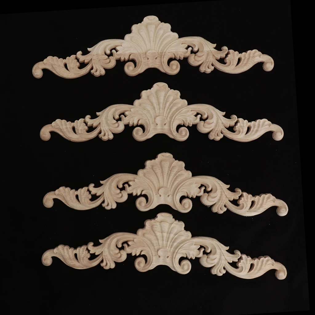 4Pcs Unpainted Wood Carved Corner Frame Applique Furniture Moulding Art Decor Handcraft Ornament Unpainted	