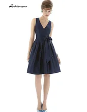 Black V-ausschnitt Kurz Party Kleid A-Line Prom Kleid Ärmellose Knielangen Cocktailkleider 2016 Party Kleid