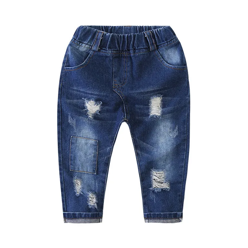 Весенне-осенние штаны для девочек модные джинсовые штаны для маленьких мальчиков Повседневные детские рваные джинсы брюки для девочек ковбойская одежда для детей