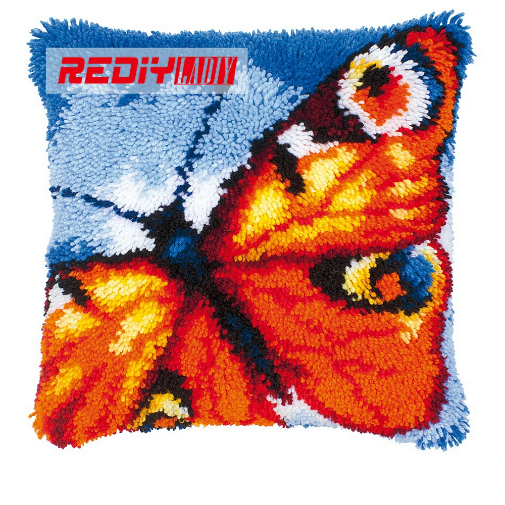 

HOT Latch Hook Cushion Kits Gift DIY Needlework Crocheting Throw Pillow Unfinished Yarn Embroidery Pillowcase Color Butterfly