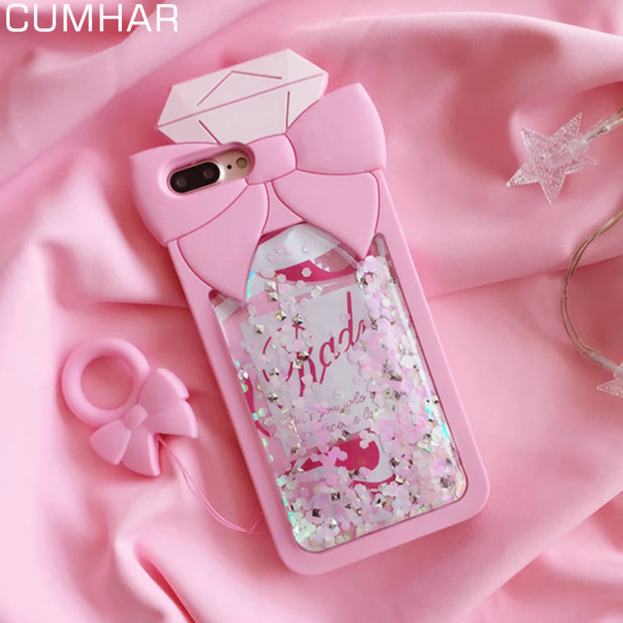 

3D Cute Liquid Glitter Perfume Bottle for iPhone X XS Case Soft Silicon Sweet Bow for iPhone 8 7 6 6s Plus Back Cover Cartoon