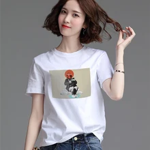 

Mobile Art Funny Pattern Female O-Neck Cotton T Shirt Korean Tshirts Summer Tops Women's Short T-shirt