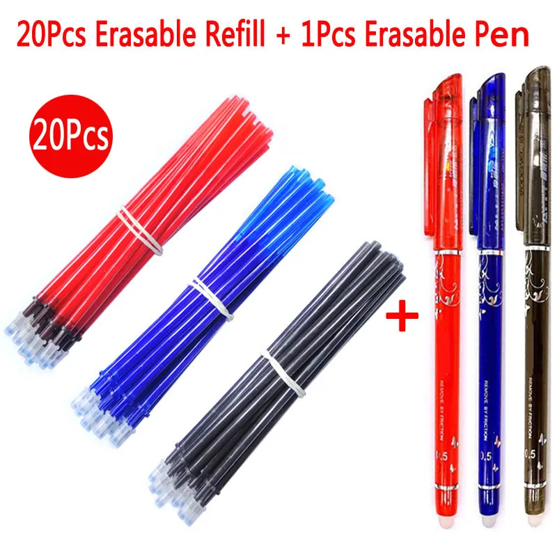 

DELVTCH 20Pcs/Set Gel Pen Erasable Refill Rod Magic Erasable Pen Refill 0.5mm Ink Office School Stationery Writing Tool Gift