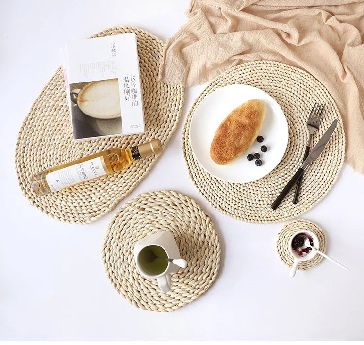 Corn Fur Woven Dining Table Mat Heat Insulation Pot Holder Round Coasters Coffee Drink Tea Cup Table Placemats Mug Coaster A