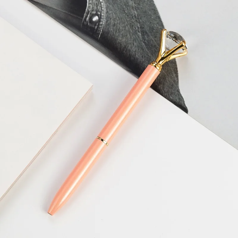 Разноцветный Большой Хрустальный бриллиант металлическая шариковая ручка DIY бизнес милые канцелярские товары роскошный подарок роллер на заказ Шариковая ручка для логотипа - Цвет: Pink