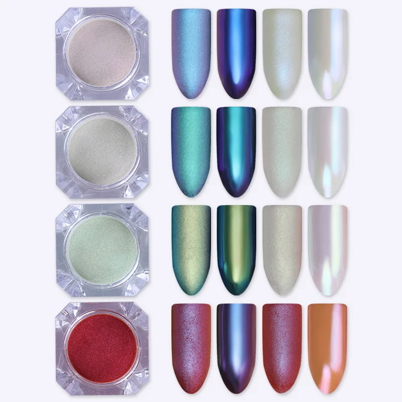

4Pcs BORN PRETTY Chameleon AB Color Nail Glitter Mirror Matte Effect Chrome Powder Manicure Nail Art Dust Pigment UV Gel Polish