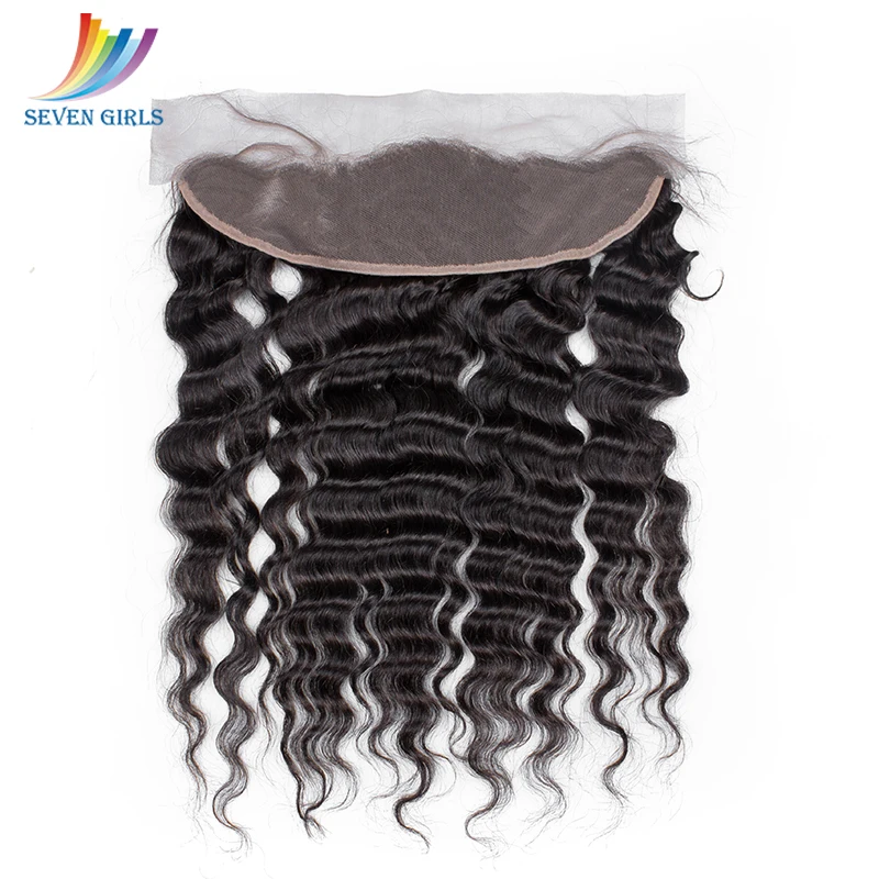 Sevengirls Peruvian Deep Wave Hair 13*4 Lace Frontal Closure With Baby Hair Virgin Human Hair Free/Middle/Three Part Closure