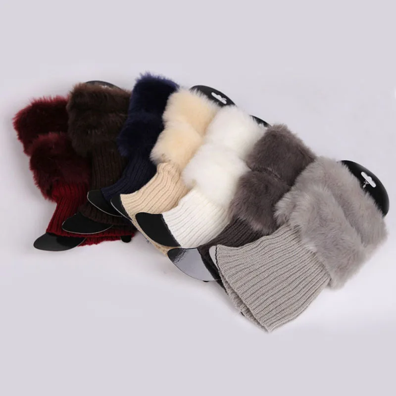 

Womens Winter Warm Crochet Knit Fur Trim Leg Warmers Cuffs Toppers Boot Socks 1Pair F05