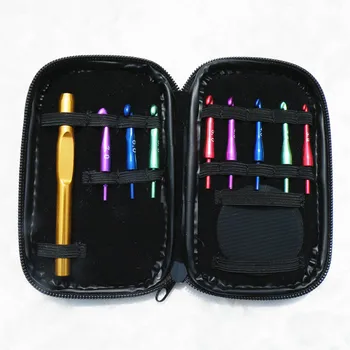 

8size Woven Aluminum Change Head Crochet Hooks Set Weave Craft Yarn Sewing Tools Knitting Needle with Leather Bag 3-7mm
