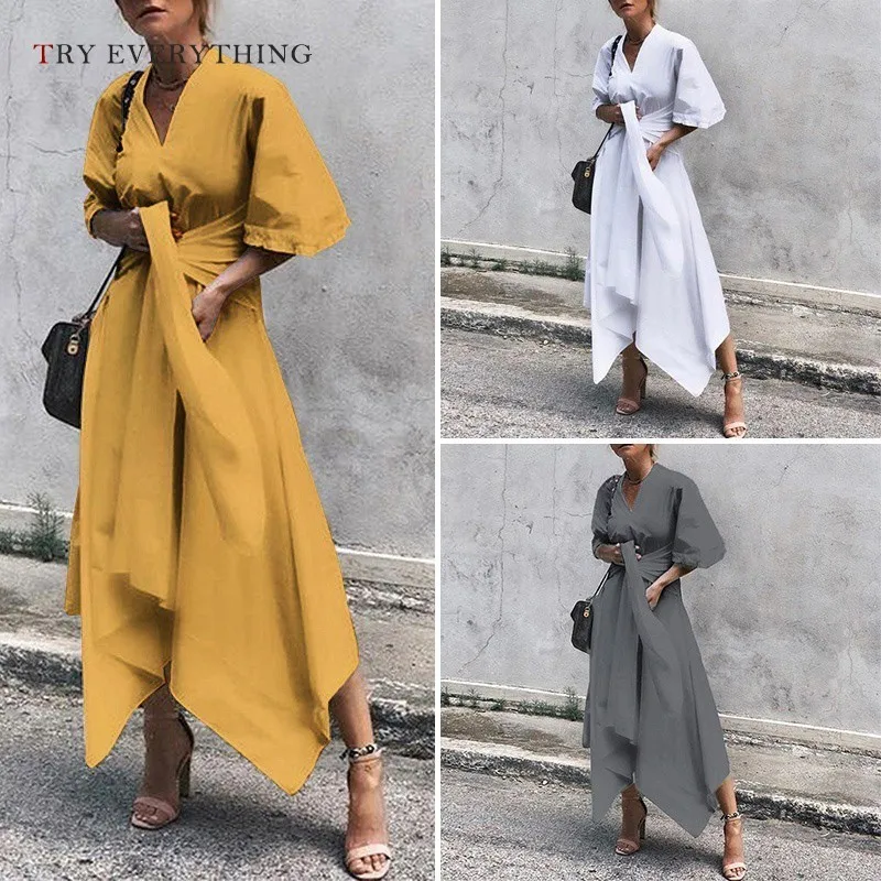 

Plus Size Casual Dress Women Summer 2019 Yellow Maxi Beach Dress Ladies Asymmetrical A Line Cotton Long Dress For Women 3XL 5XL