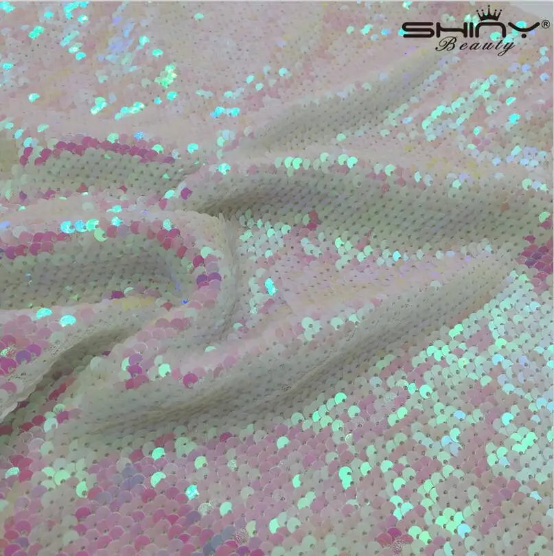 ShinyBeauty Русалка Ткань 125x180 см измененный белый цвет Реверсивный блесток скатерть
