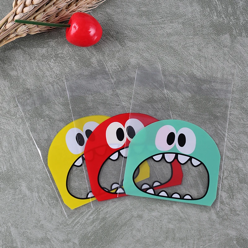 50pcs Cute Greedy Big Teech Mouth Monster Gifts Bag Wedding Birthday Cookie Candy Plastic Packaging Bags OPP Party Favors kids 7 (5)