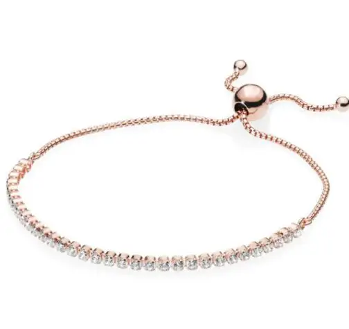 

Original 925 Sterling Silver Rose Gold Sparkling Strand Adjust Pandora Bracelet Bangle Fit Bead Charm Diy Europe Jewelry