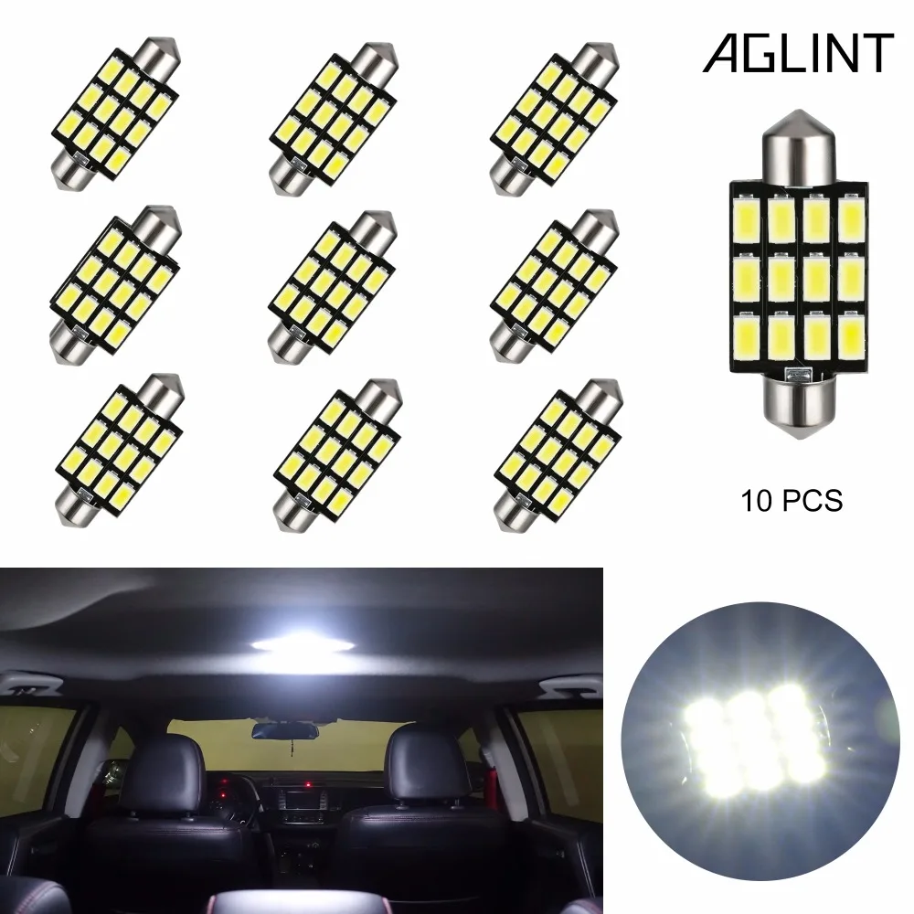 

AGLINT 10pcs LED Festoon C5W 41mm 42mm 6451 LED Bulbs 5730SMD 12LEDs Automotive LED Dome Reading Light License Plate Light DC12V