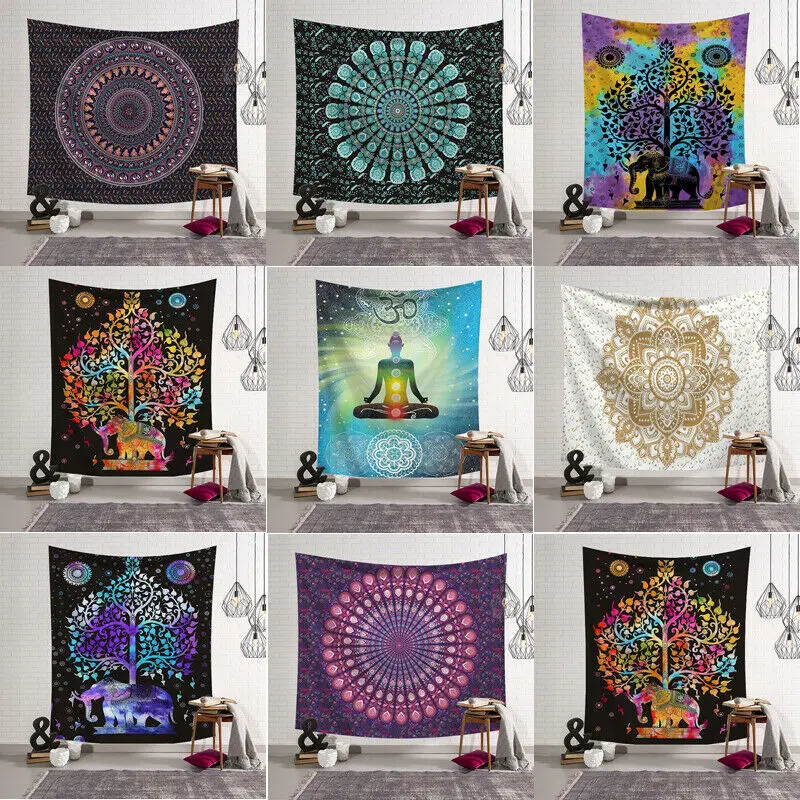 

Tapestry Wall Hanging Polyester Indian Mandala Pattern Blanket Home Decoration Yoga Multifunction Mat Small 95x73cm