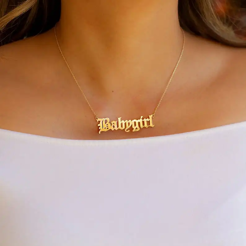 

Baby Girl Necklace Baby Girl Old English Necklace stainless steel Baby Girl Jewelry Gift For Girlfriend From Girlfriend FCN143