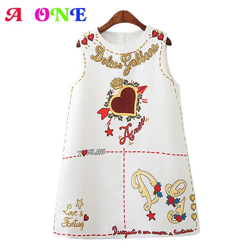 

2019 Spring Summer quality girls dress baby dress kids brand vestidos children sleeveless clothes heart letter print 2 to 9 yrs