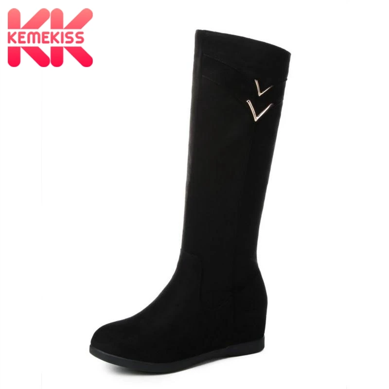 

KemeKiss Size 33-43 Women Boots Knee High Winter Warm Fur Shoes Woman Metal Zipper Inside Heel Long Boots Fashion Shoes